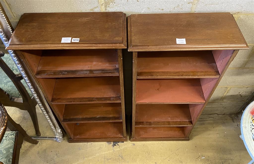 A pair of mahogany open fronted bookcases, width 53cm, depth 24cm, height 120cm